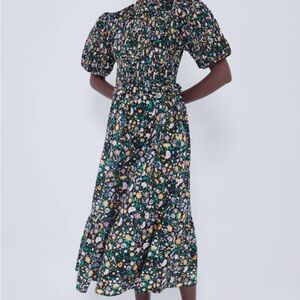 Floral Midi Dress - Black Multicolor